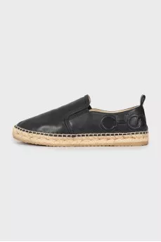 Black leather espadrilles