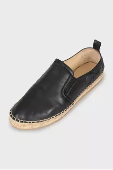 Black leather espadrilles