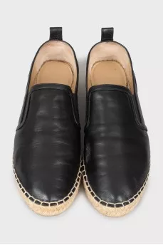 Black leather espadrilles