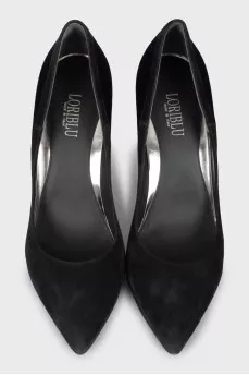 Leather shoes with velor heel