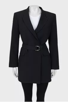 Long black dress-jacket with a belt
