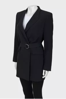Long black dress-jacket with a belt