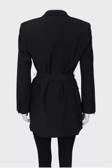 Long black dress-jacket with a belt