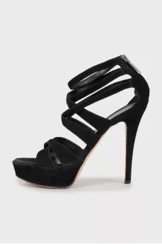 Suede sandals with zipper