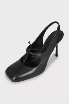 Square toe leather slingbacks
