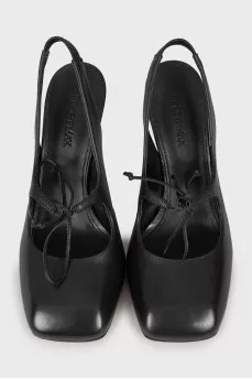 Square toe leather slingbacks