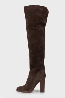 Suede boots with wooden heels
