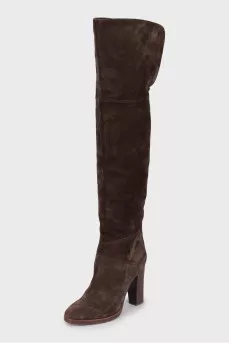 Suede boots with wooden heels