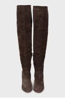 Suede boots with wooden heels