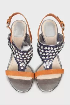 Mixed color embellished sandals