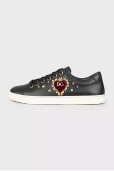 Black leather sneakers with decor