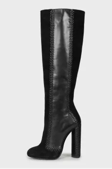 Leather boots with weaving
