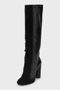 Leather boots with weaving