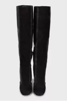 Leather boots with weaving