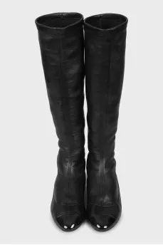 Leather boots with logo on toe