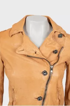 Leather jacket with decorated buttons