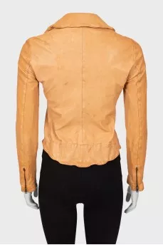 Leather jacket with decorated buttons