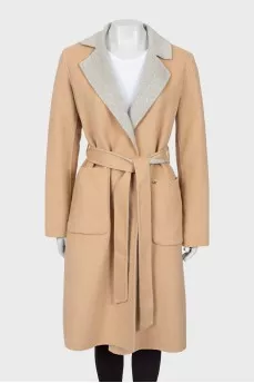 Two-tone belted coat