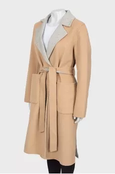 Two-tone belted coat
