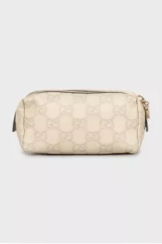 Leather cosmetic bag with branded embossing