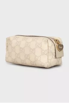 Leather cosmetic bag with branded embossing
