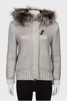 Silver cardigan with fur hood