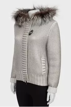 Silver cardigan with fur hood