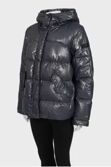 Blue down jacket with hood