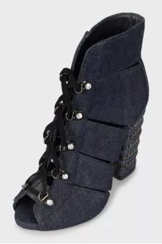 Textile ankle boots with embellished heel