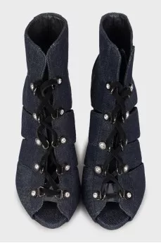 Textile ankle boots with embellished heel