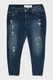 Dark blue distressed jeans