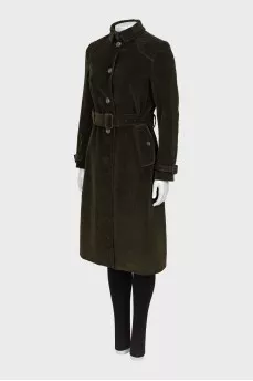 Green corduroy trench coat
