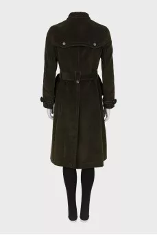Green corduroy trench coat