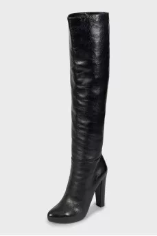 High-heeled leather boots
