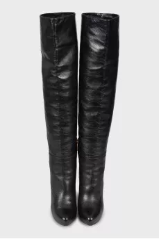 High-heeled leather boots