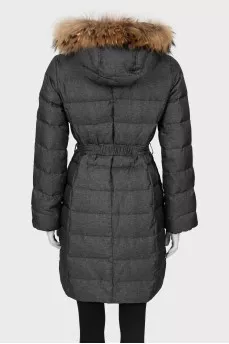 Gray down jacket with fur on the hood