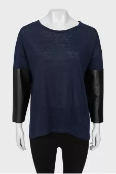 Linen blouse with contrasting sleeves