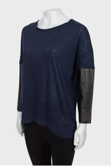 Linen blouse with contrasting sleeves