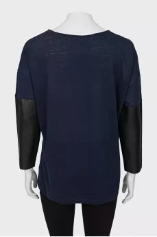 Linen blouse with contrasting sleeves