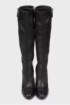 Leather boots with logo on toe