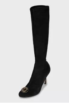 Suede boots with signature logo