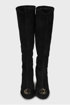 Suede boots with signature logo