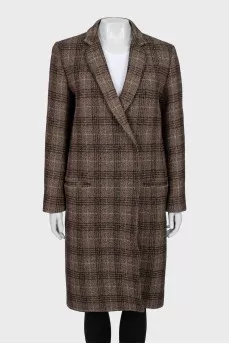 Checked straight-fit coat