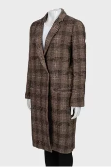 Checked straight-fit coat