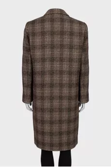 Checked straight-fit coat