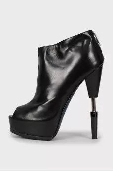 Leather ankle boots with embellished heel
