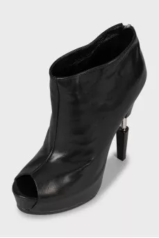 Leather ankle boots with embellished heel