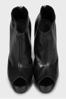 Leather ankle boots with embellished heel