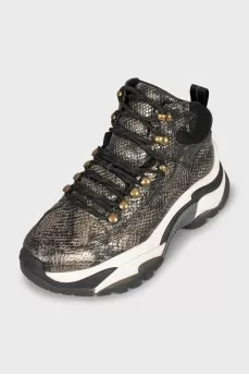 Embossed leather sneakers