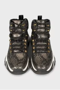Embossed leather sneakers